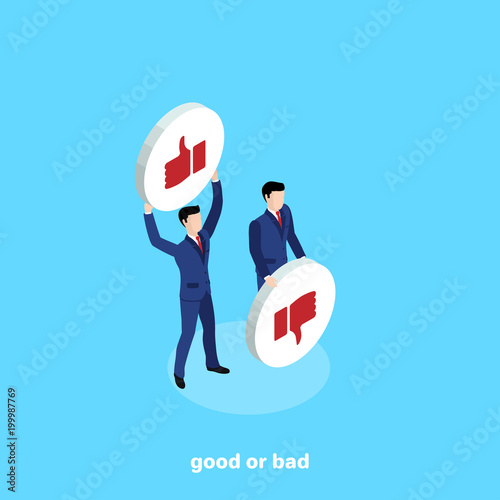 a man in a business suit holding a sign with an approval badge, an isometric image
