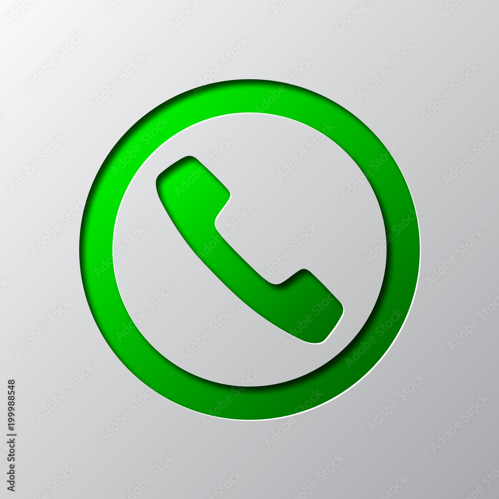 Paper art of green phone icon. Vector illustration. Paper art of green phone icon. Vector illustration.
