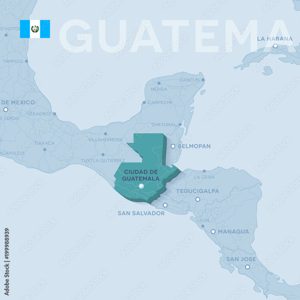 Verctor Map of cities and roads in Guatemala. Stock Vector | Adobe Stock