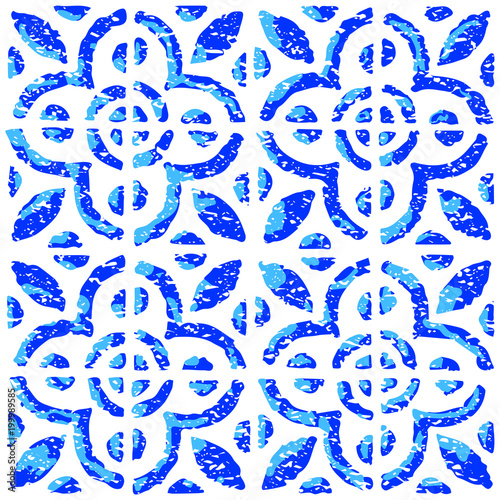 Seamless pattern with dutch ornaments in delft kitchen tiles style