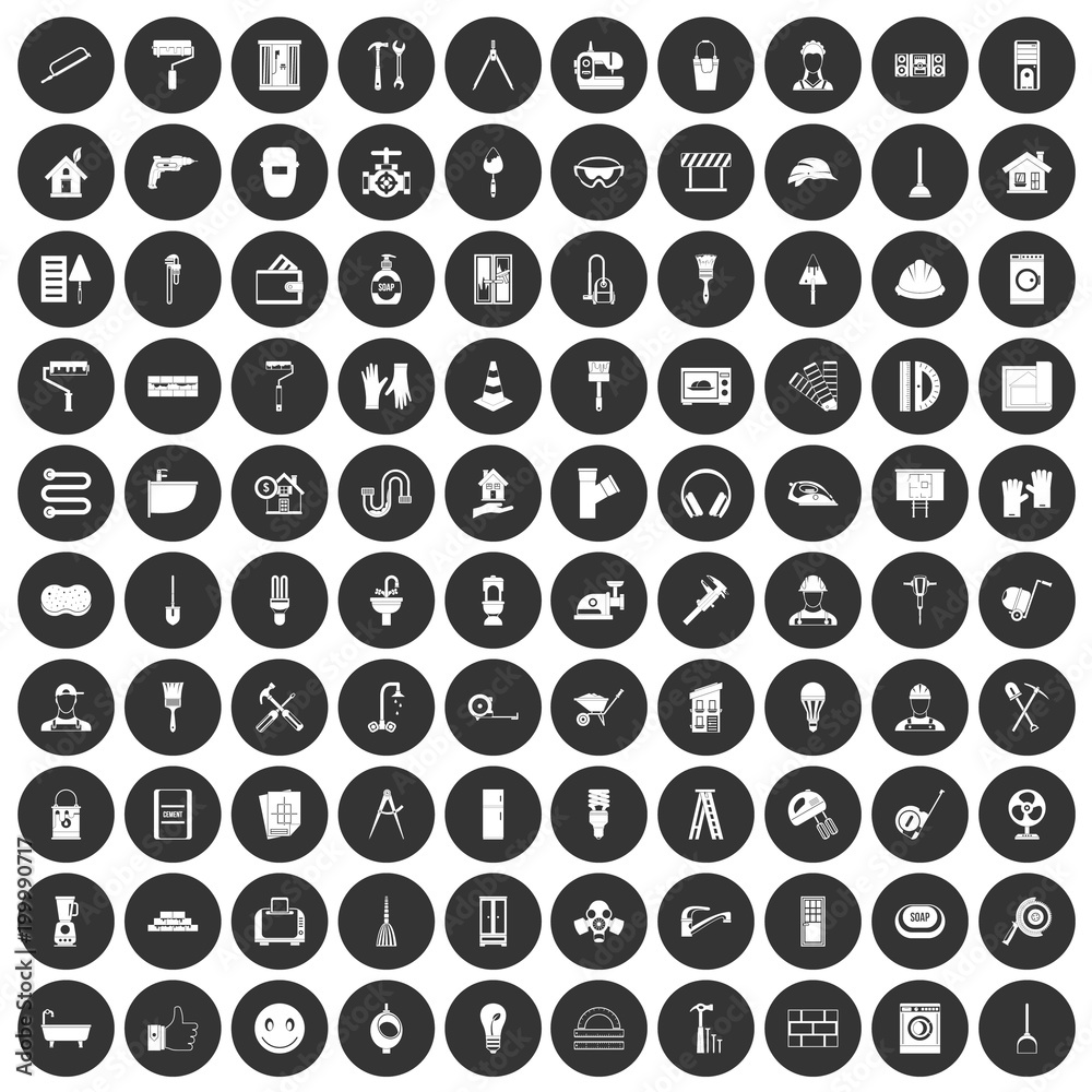 100 renovation icons set black circle 100 renovation icons set black circle