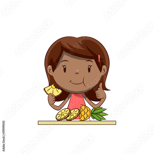 Little girl eating pineapple