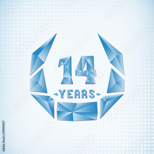14 years anniversary design template. Low poly design.  
