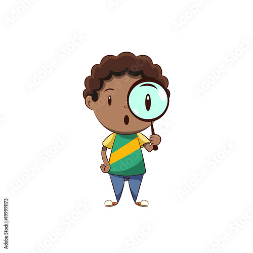 Boy holding magnifying glass