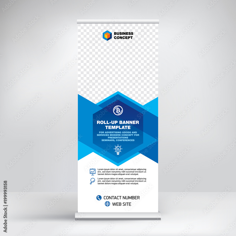 Roll-up banner template, stand design for exhibitions, presentations, seminars, modern business concept