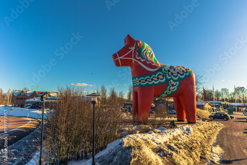 Avesta - March 29, 2018: The traditional Dalarna horse in Avesta, Sweden photo