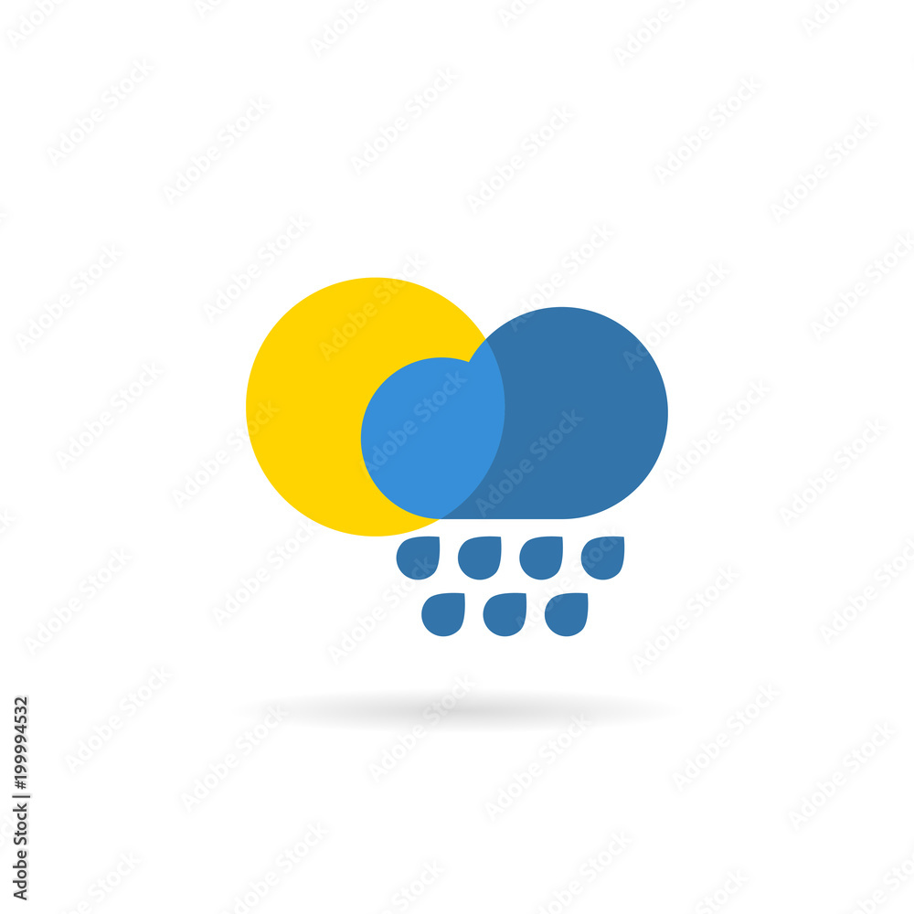Fotografie Yellow sun and blue cloud with shadow on white background
