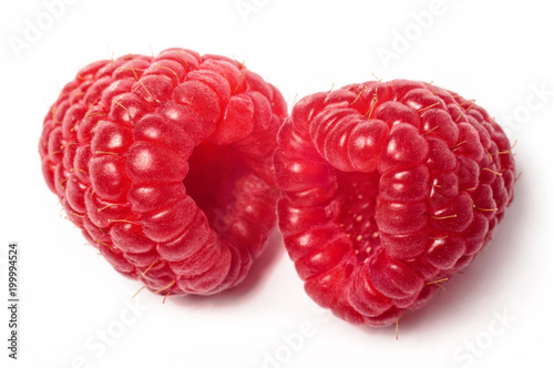 Ripe fresh raspberries isolated on white background macro close up ecology health care concept