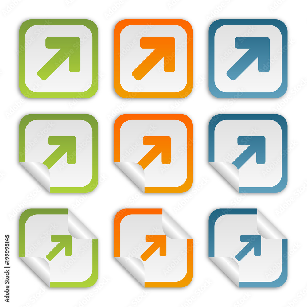 Aufkleber Set - grün orange blau - Pfeil diagonal rechts oben Aufkleber Set - grün orange blau - Pfeil diagonal rechts oben