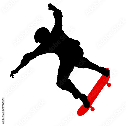 Black silhouette of an athlete skateboarder in a jump