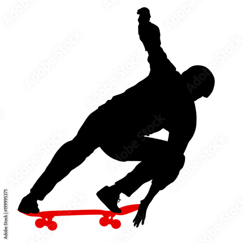 Black silhouette of an athlete skateboarder in a jump