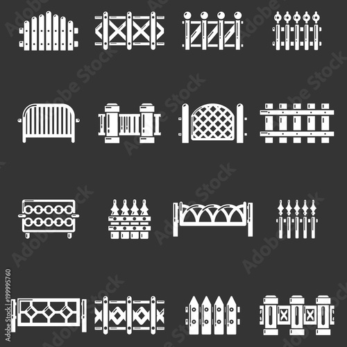 Different fencing icons set grey vector