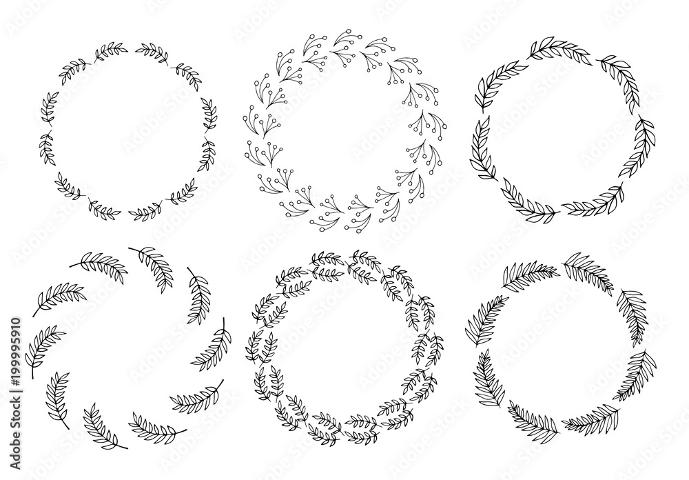 Hand drawn vector wreath set. Decorative round frames for cards, invitations and posters Hand drawn vector wreath set. Decorative round frames for cards, invitations and posters