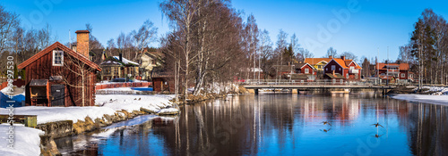Sundborn - March 30, 2018: Panorama of the picturesque town of Sundborn in Dalarna, Sweden photo