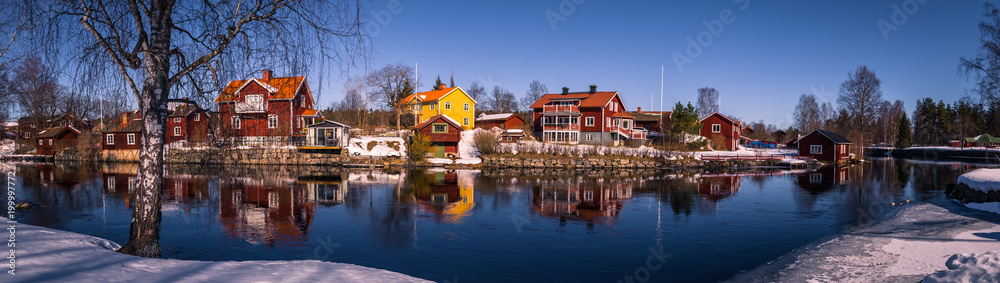 Φωτογραφία Sundborn - March 30, 2018: Panorama of the picturesque town of Sundborn in Dalar
