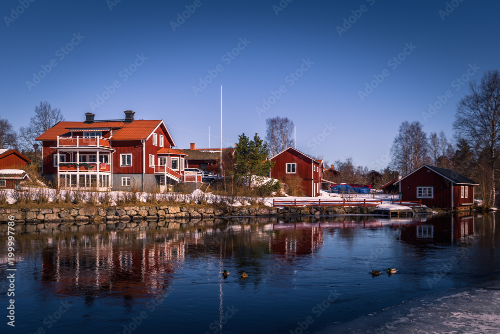 Φωτογραφία Sundborn - March 30, 2018: Panorama of the picturesque town of Sundborn in Dalar