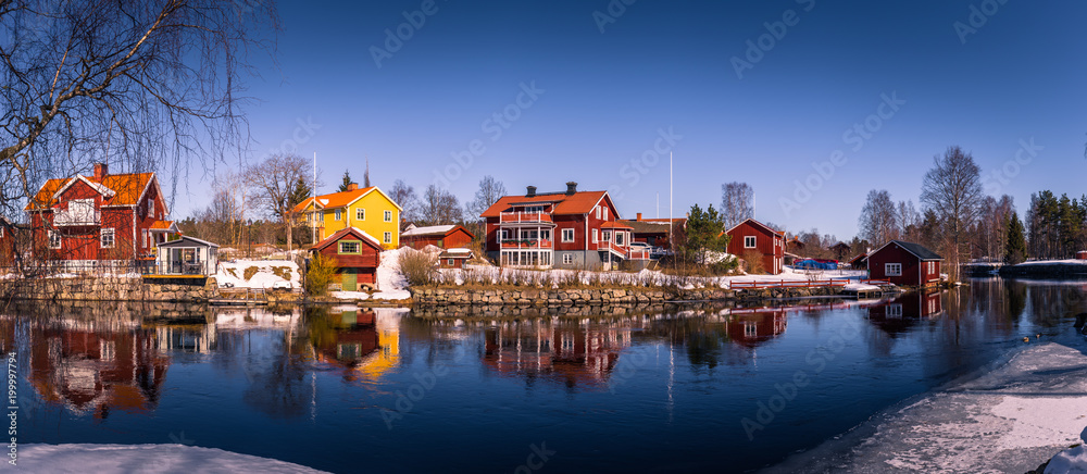 Φωτογραφία Sundborn - March 30, 2018: Panorama of the picturesque town of Sundborn in Dalar