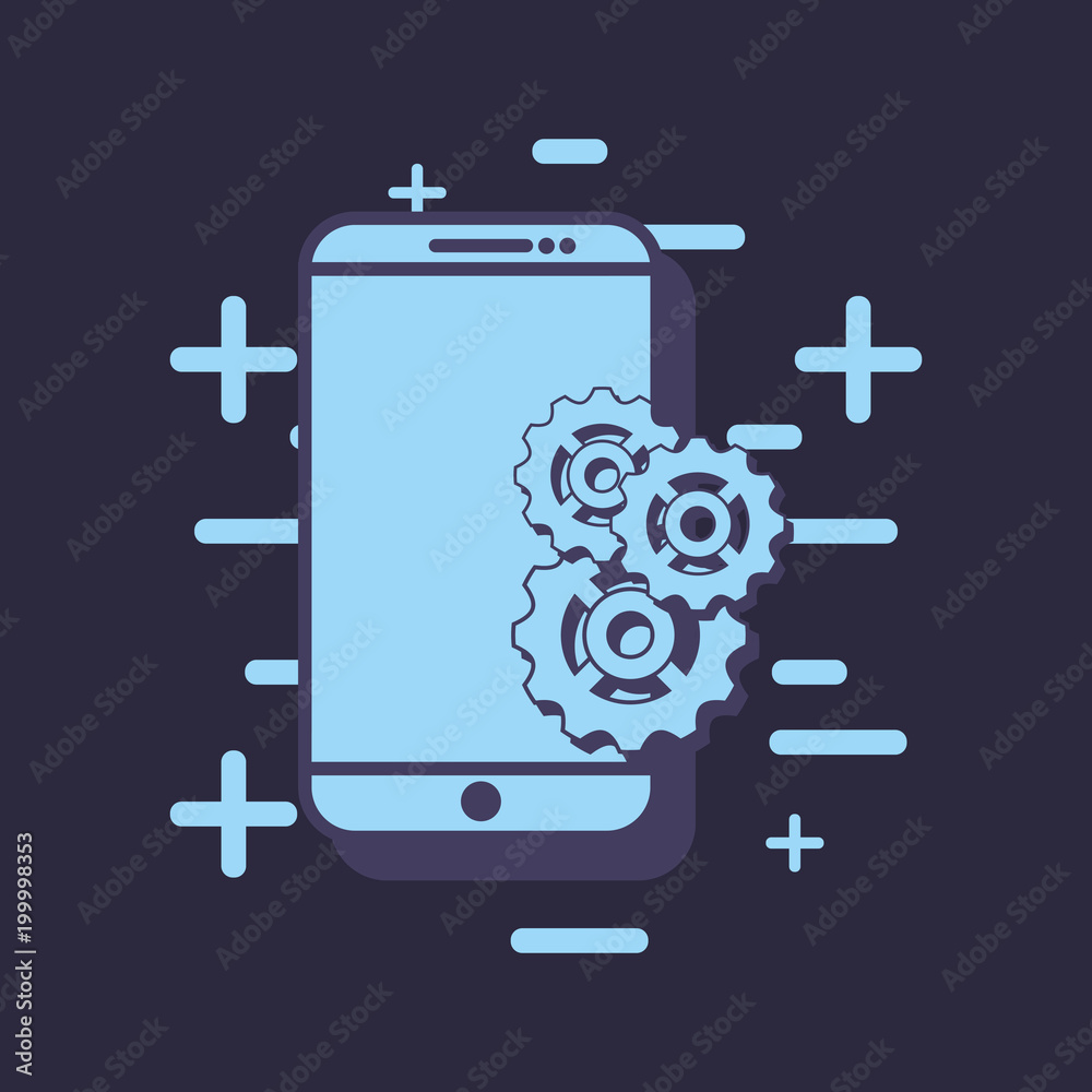 smartphone with gear wheels over blue background, vector illustration smartphone with gear wheels over blue background, vector illustration