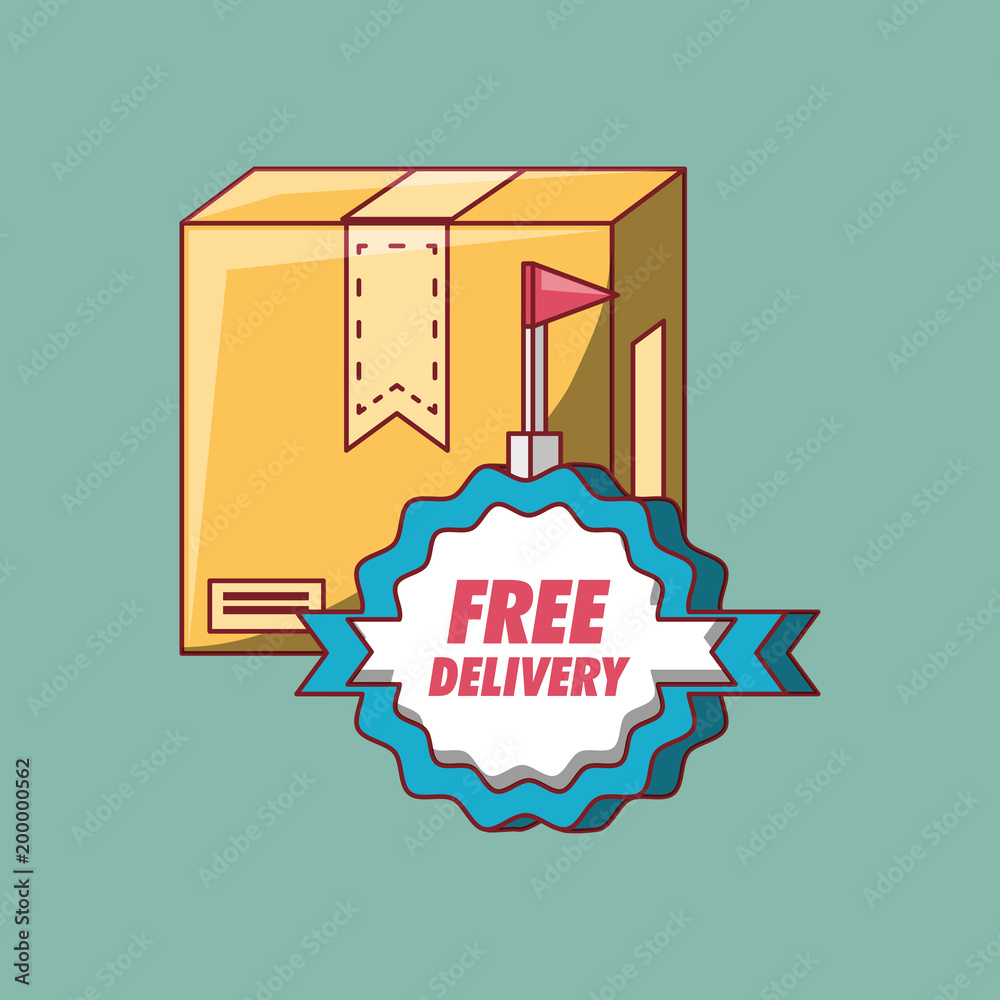 Free delivery emblem with carton box over blue background, colorful design. vector illustration Free delivery emblem with carton box over blue background, colorful design. vector illustration