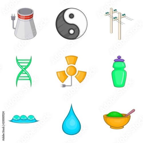 Supply station icons set, cartoon style