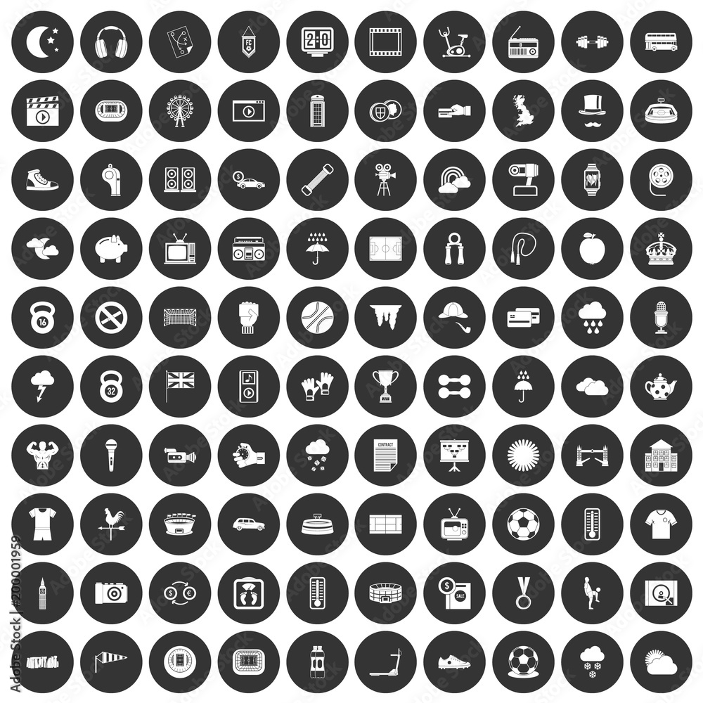 100 soccer icons set black circle 100 soccer icons set black circle