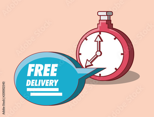 Free delivery design with speech bubble and chronometer over background, colorful design. vector illustration