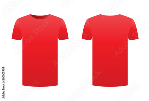 Red t-shirt template shirt isolated on white background front and back design short sleeve. Sport print ready clothing vector. Men, women or unisex design. Advertisement dress. Empty clean template.