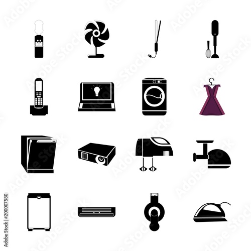 icon Electronic with telephone, air, usb flash drive, phone  and hair salon
