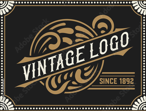vintage logo template, Hotel, Restaurant, Business or Boutique Identity. Design with Flourishes Elegant Design Elements. Royalty, Heraldic style .Vector Illustration