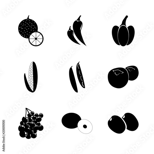 icon Fruits And Vegetables with marmalade, corn, dredge corn, navel and vitamin