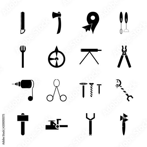 icon Instruments And Tools with map, ax, dental, box and blank