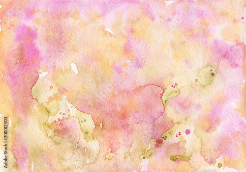 Watercolor texture. Pink yellow background