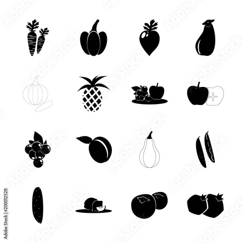 icon Fruits And Vegetables with vintage, garlic, perishable, pepper and dish