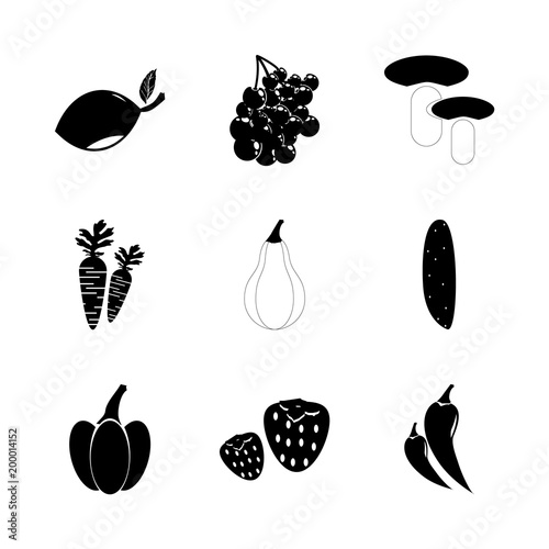 icon Fruits And Vegetables with gherkin, cuke, trepang, pepper and ungus