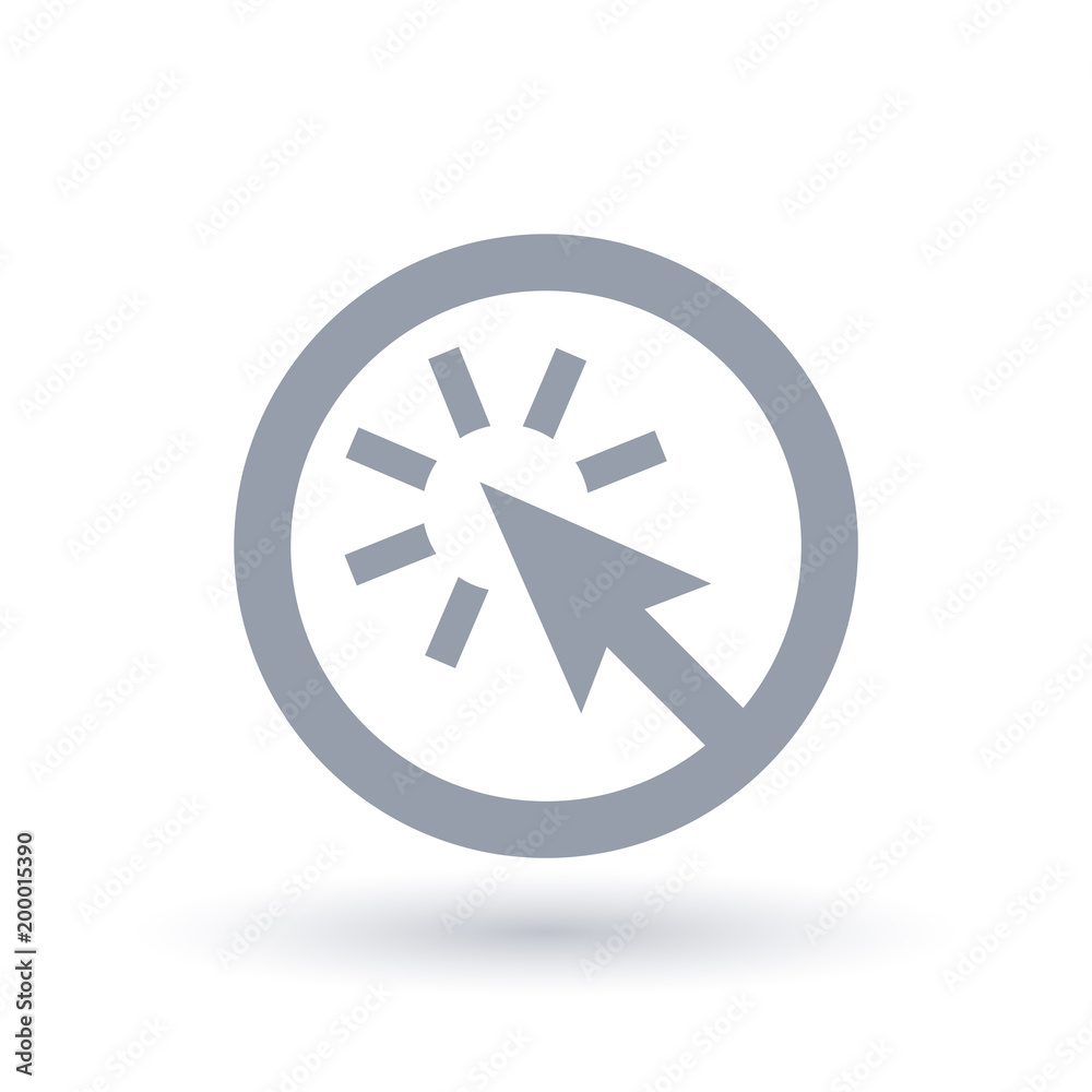 Computer pointer arrow icon in circle outline. Online select symbol. Cursor click sign. Vector illustration. Computer pointer arrow icon in circle outline. Online select symbol. Cursor click sign. Vector illustration.