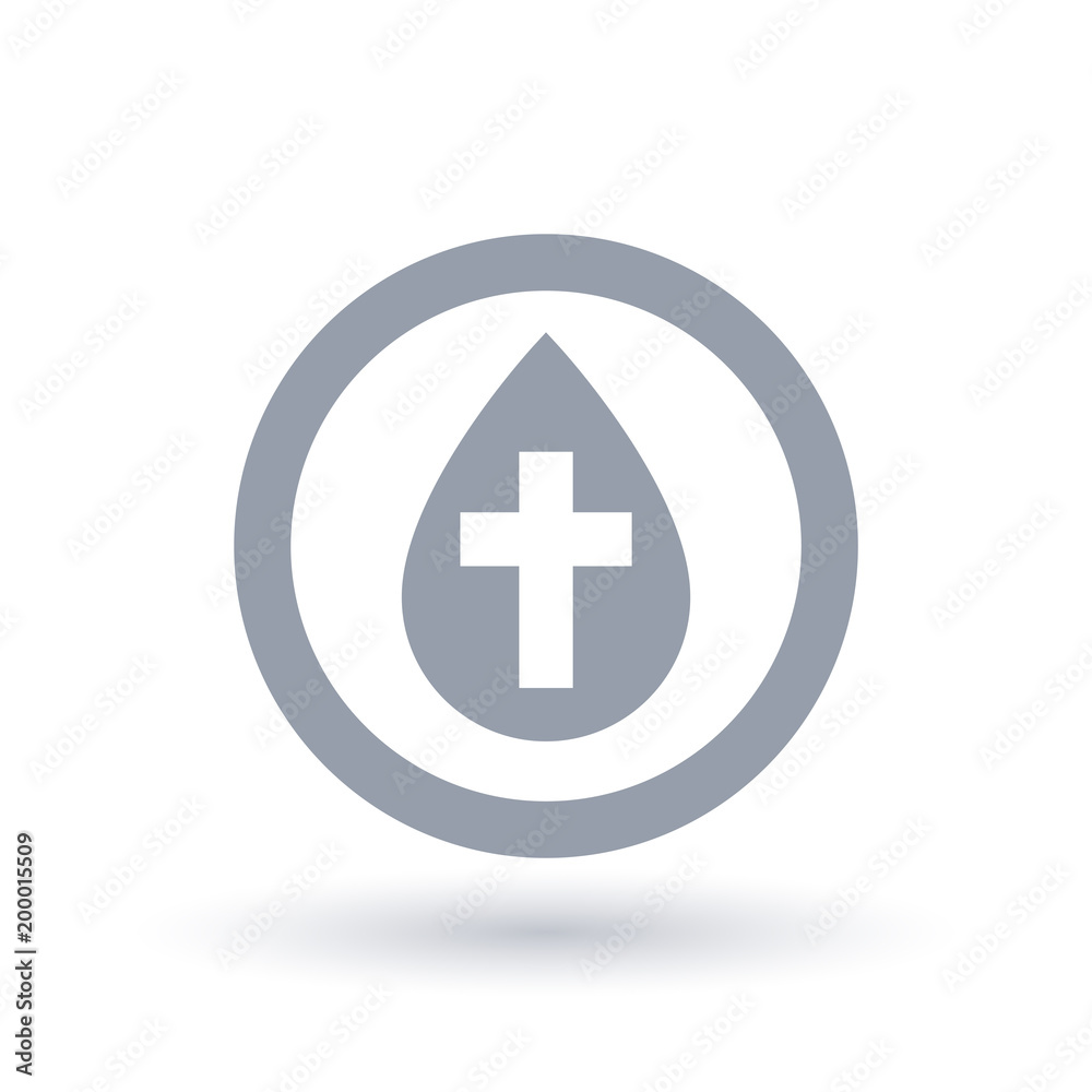 Water drop with religious cross symbol in circle outline. Concept Christian baptism icon. Abstract baptise sign. Vector illustration. Water drop with religious cross symbol in circle outline. Concept Christian baptism icon. Abstract baptise sign. Vector illustration.