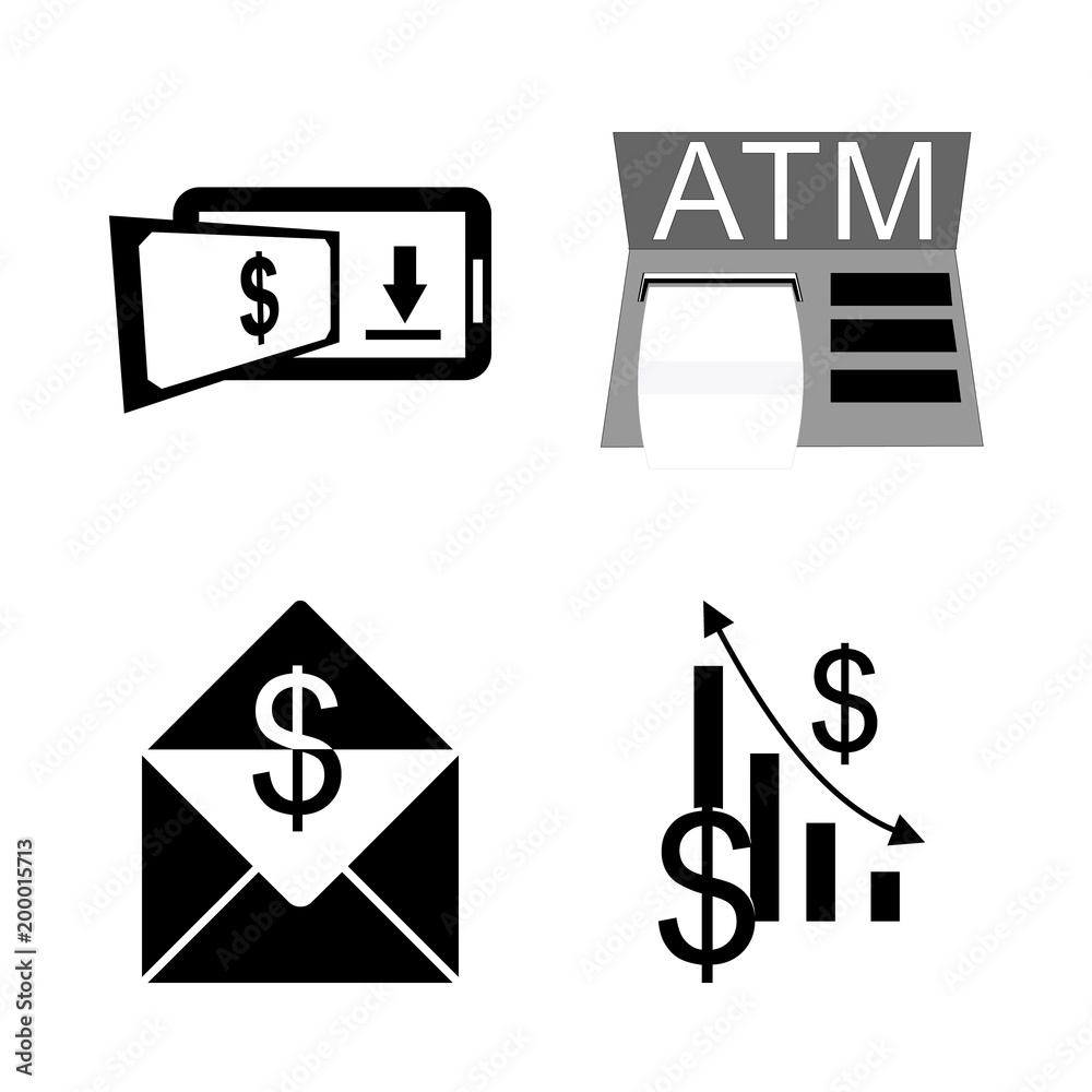 icon Currency with business, dollar, finance, atm and bank icon Currency with business, dollar, finance, atm and bank