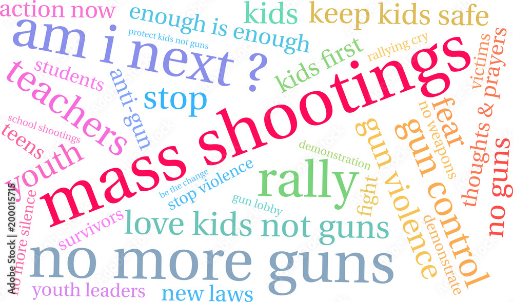 Mass Shootings Word Cloud on a white background. Mass Shootings Word Cloud on a white background.