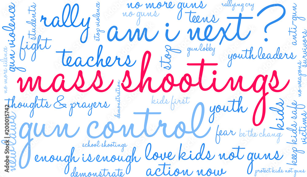 Mass Shootings Word Cloud on a white background. 