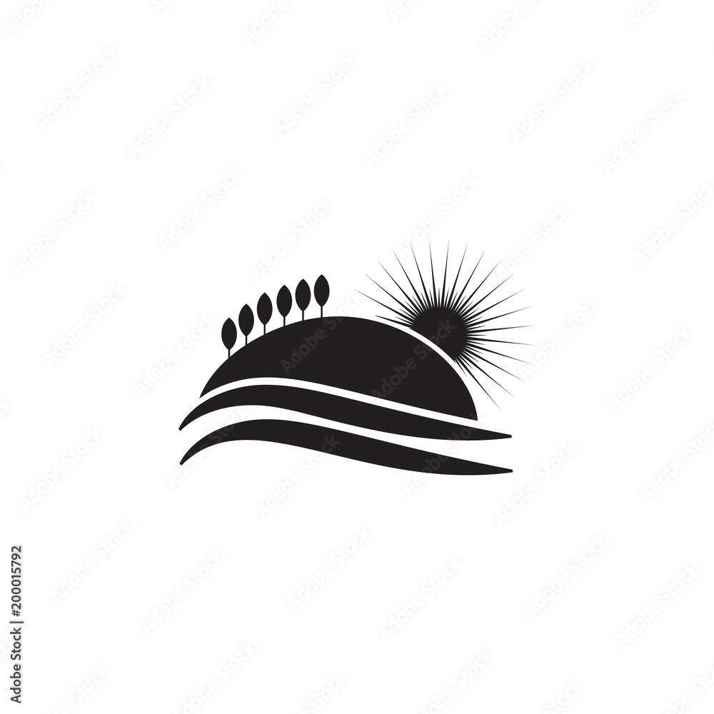 sunset on the hill icon. Element of landscape illustration. Premium quality graphic design icon. Signs and symbols collection icon for websites, web design, mobile app