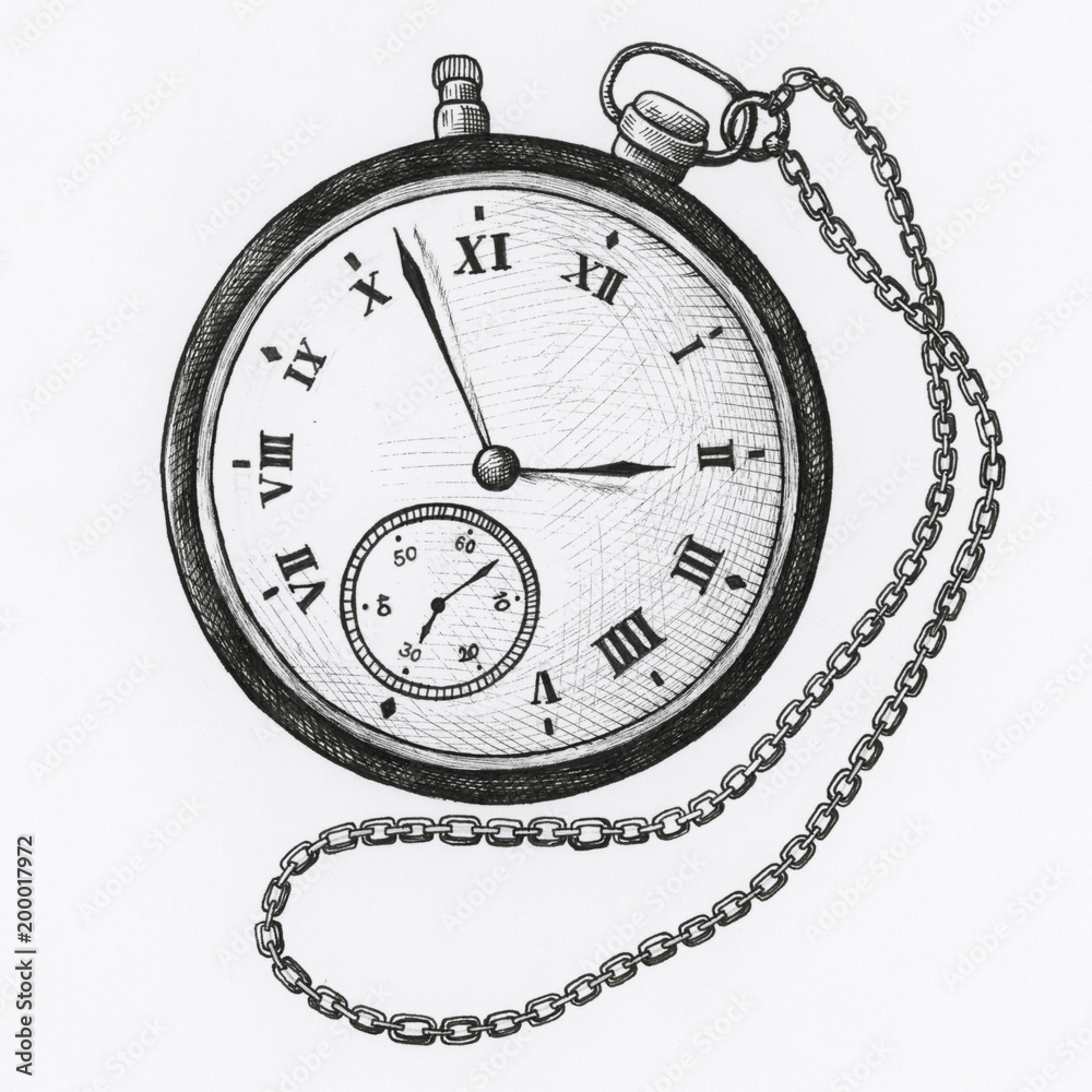 Obraz premium Hand drawn pocket watch isolated on background