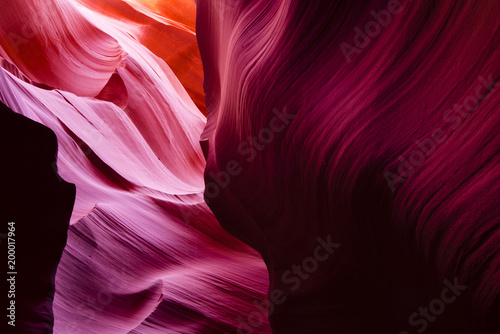 Delightful game of light and color on the gorgeous sand waves of the Lower Antelope Canyon in Arizona