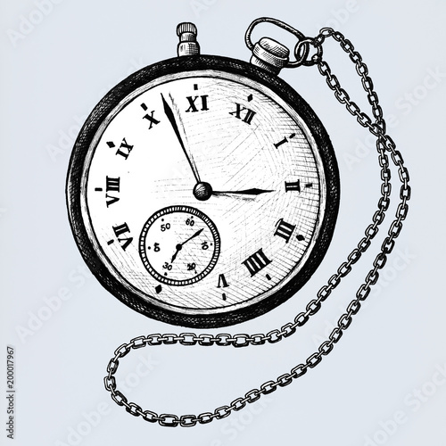 Hand drawn pocket watch isolated on background