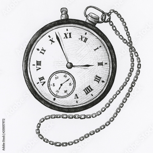 Hand drawn pocket watch isolated on background