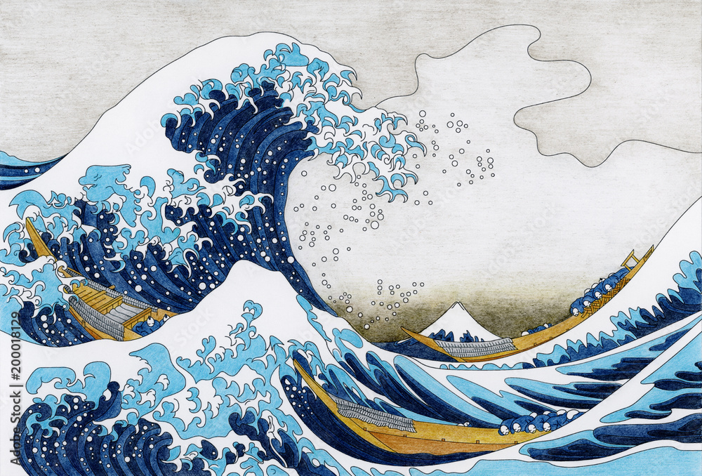 Fototapeta Hokusai The Great Wave Of Kanagawa adult coloring page