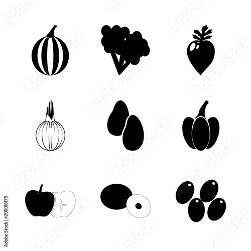 icon Fruits And Vegetables with spicy, vegetabl, eatable, foodstuff and poonac
