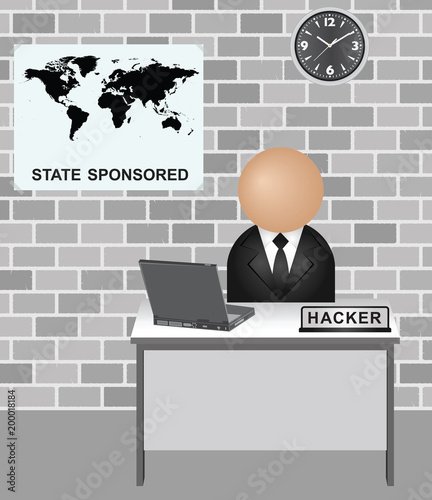 Representation of state sponsored hacking with faceless hacker at work