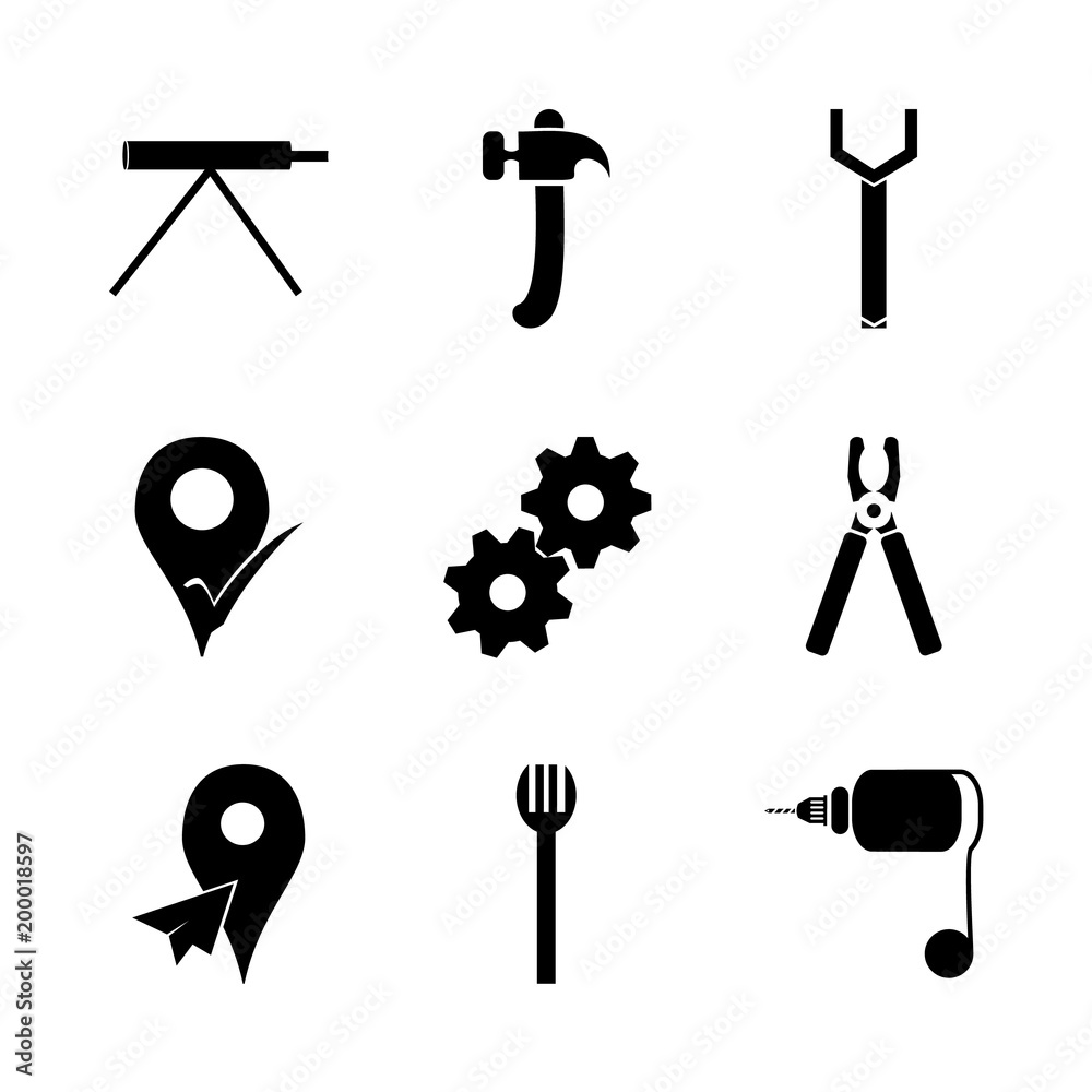 icon Instruments And Tools with rebuilding, steel, astronomy, capentering and mechanical icon Instruments And Tools with rebuilding, steel, astronomy, capentering and mechanical