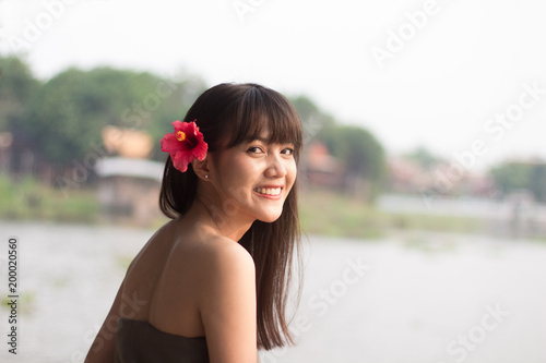 Beautiful and charming young Thai girl with Thai ancient style dressing, Ayutthaya, Thailand
