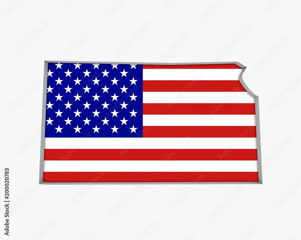 Fototapeta premium Kansas KS USA Flag Stars Stripes Map 3d Illustration